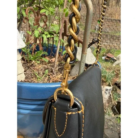 Coach 1941 Saddle Bag 23 Black Glovetanned Leather Crossbody 58241 Brass Chain - Picture 5 of 16